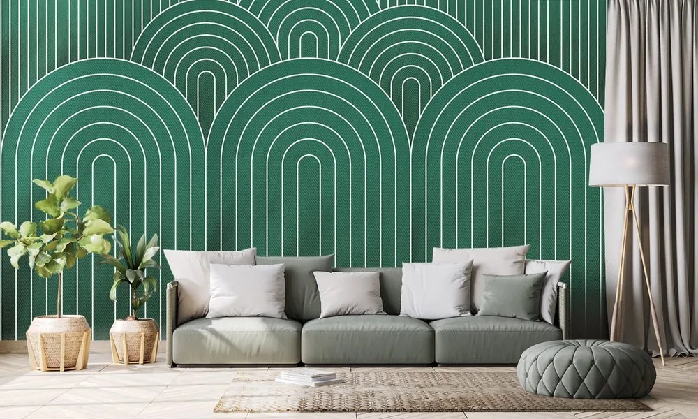 Tapeta zelený vzor dúhy Mid-Century