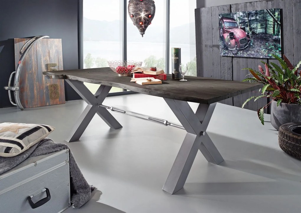 Bighome - DARKNESS Jedálenský stôl 240x100 cm - strieborné nohy, sivá, akácia