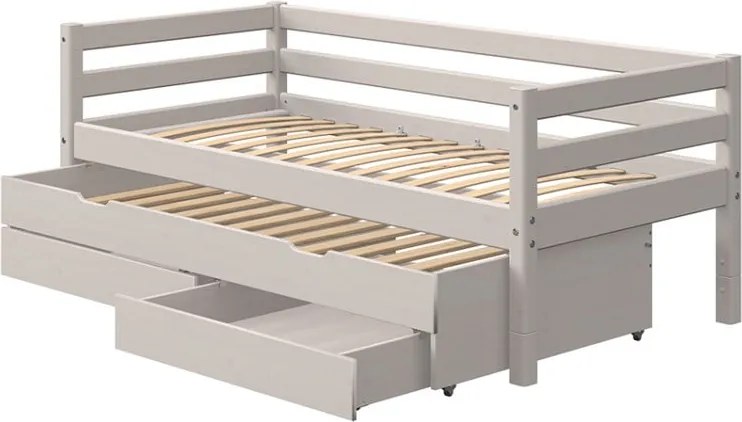 Sivá detská posteľ z borovicového dreva s prídavným výsuvným lôžkom a úložným priestorom Flexa Classic