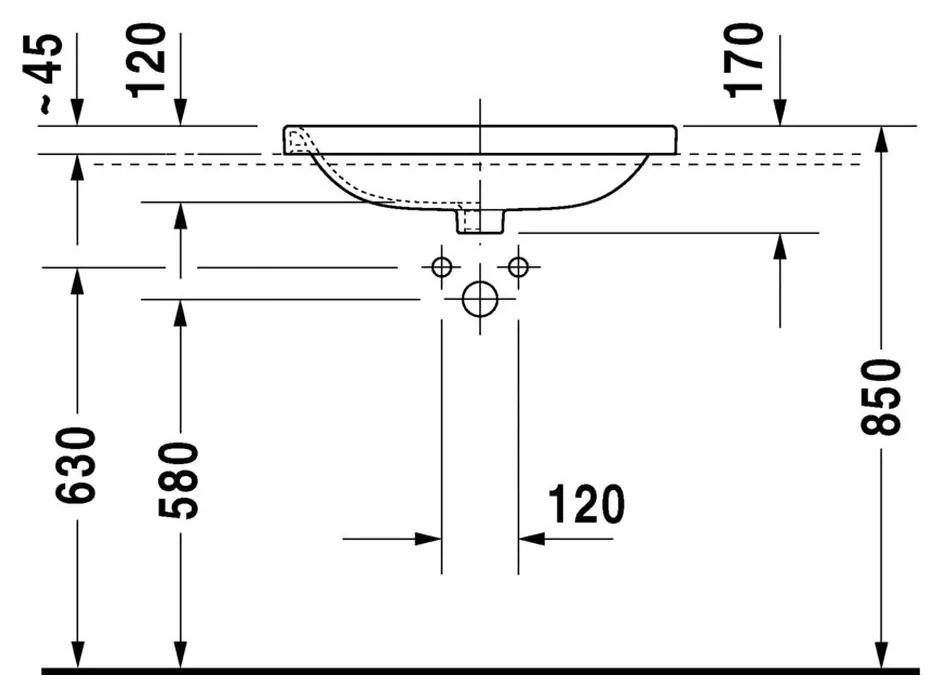 Duravit DuraStyle - Vstavané umývadlo 615x495 mm, 1 otvor pre batériu prepichnutý, biela 0374620000