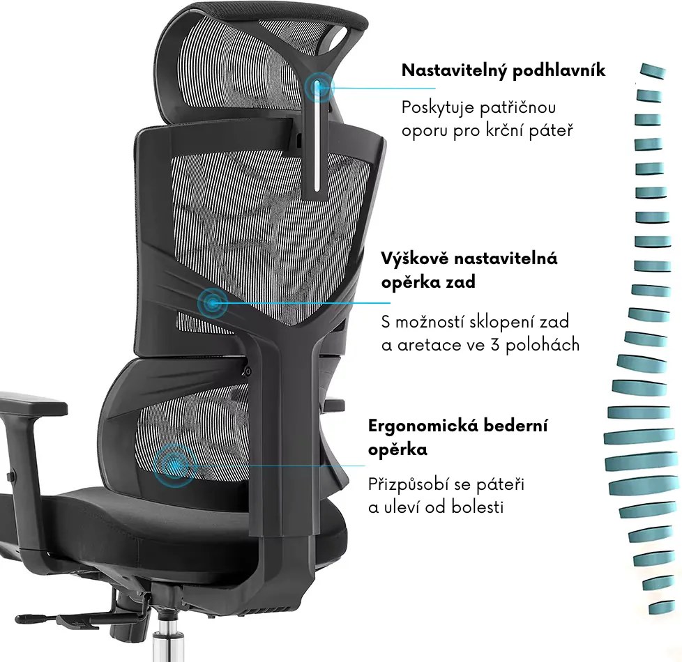 Kancelárska ergonomická stolička Neoseat ALINE — čierna, nosnosť 150 kg