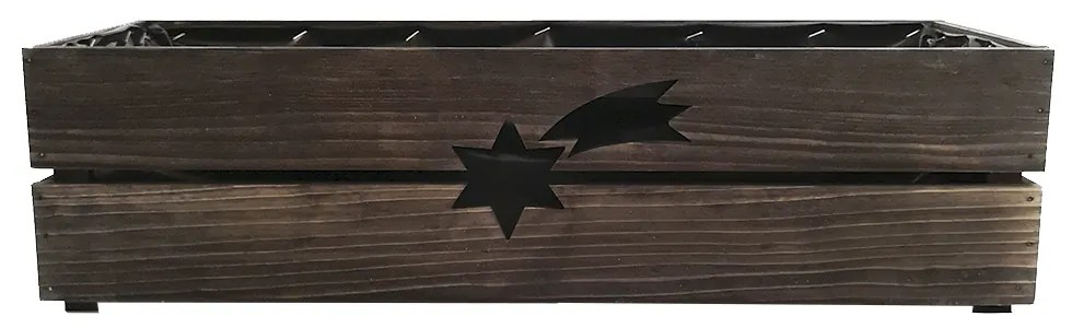AMADEA Drevený vianočný kvetináč s kométou tmavý, vo vnútri s čiernou fóliou, 62x21,5x17cm, český výrobok