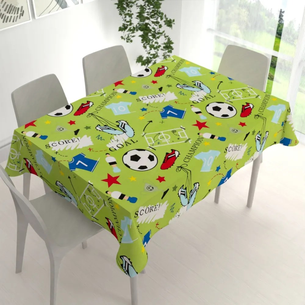 Biante Detský bavlnený obdĺžnikový obrus Sandra SA-645 Futbal to je hra - na zelenom 140x200 cm
