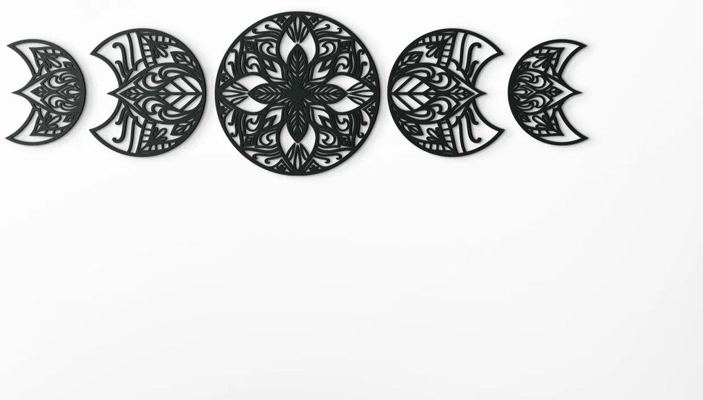 drevko 5-dielna mandala na stenu Rozmer obrazu: 18,5 x 65 cm, Farba dekorácie: Čierna