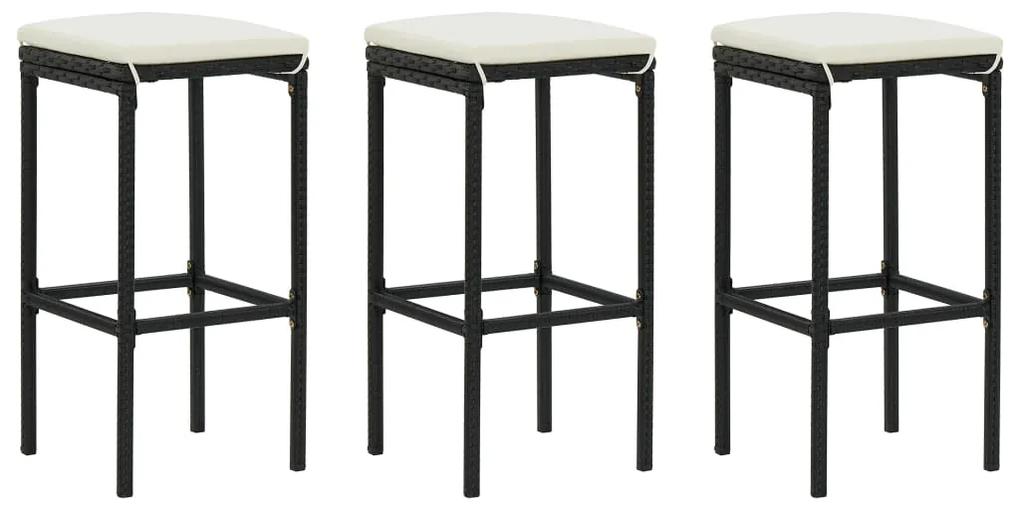 vidaXL Barové stoličky s vankúšmi 3 ks čierne polyratan | BIANO