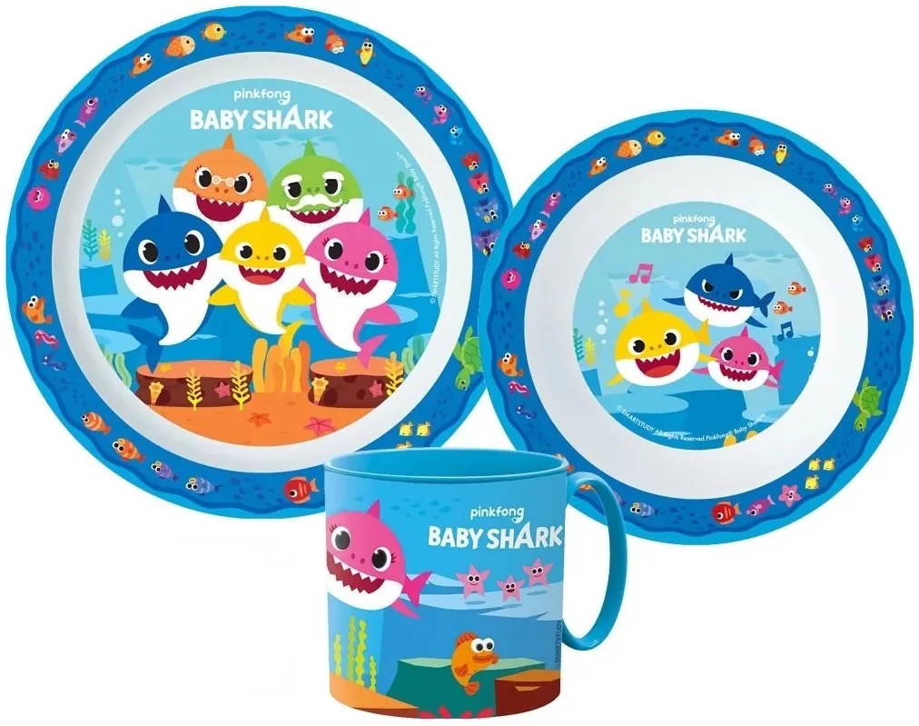 Sada plastového riadu Baby Shark s hrnčekom - 3 dielna súprava
