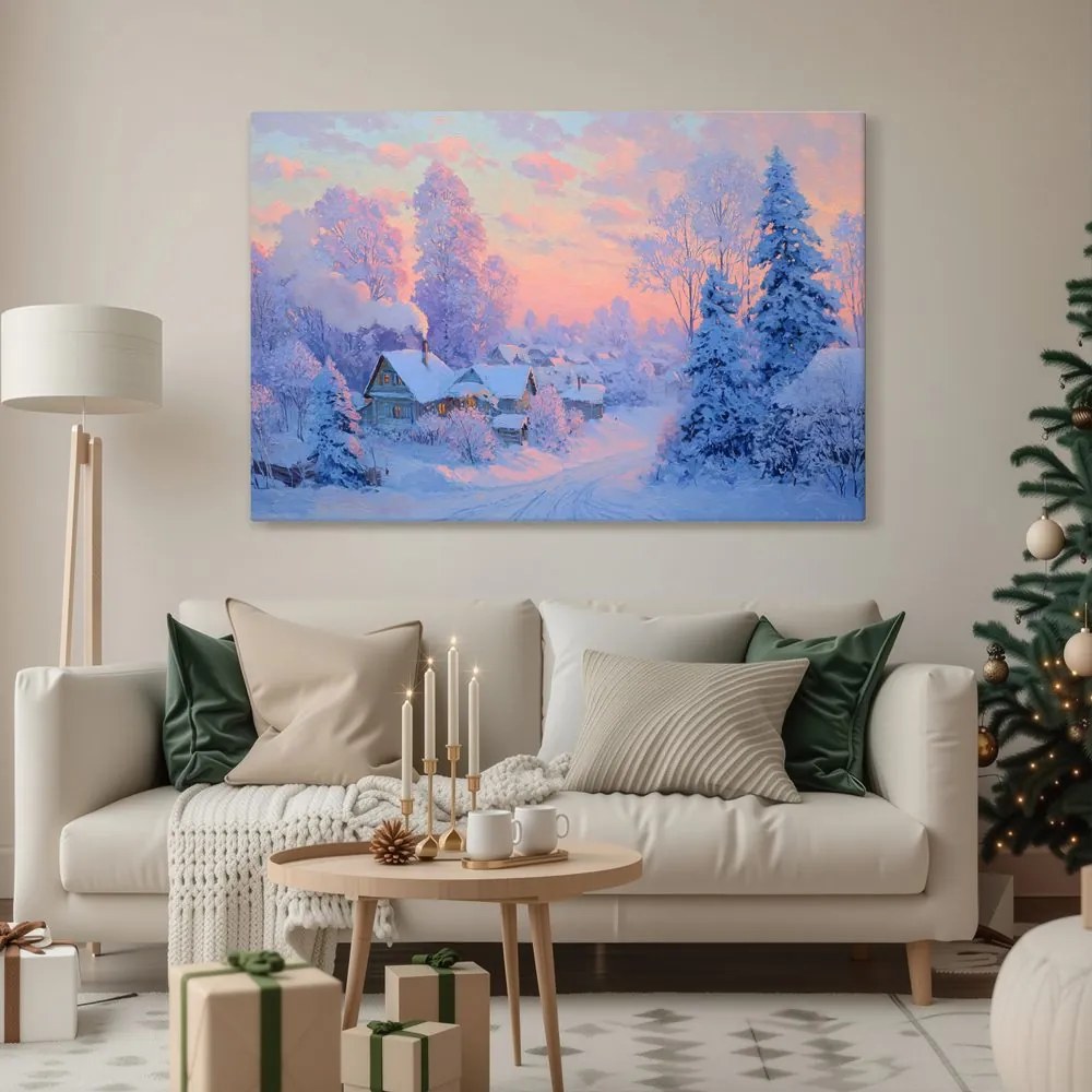 Obraz vianočná dedinka za súmraku
