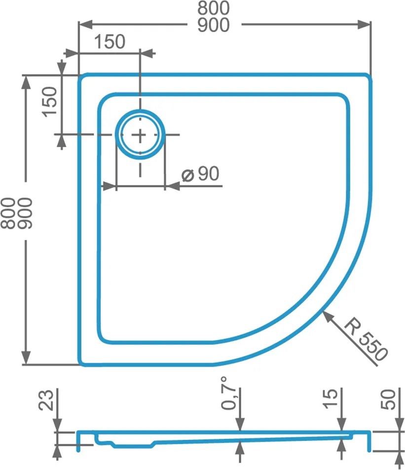 Roltechnik Outlet Štvrťkruhová akrylátová vanička iLOW ROUND ROTH-Variant: rozmery: 90x90 cm - (iLOW_ROUND_90x90_-8000236)