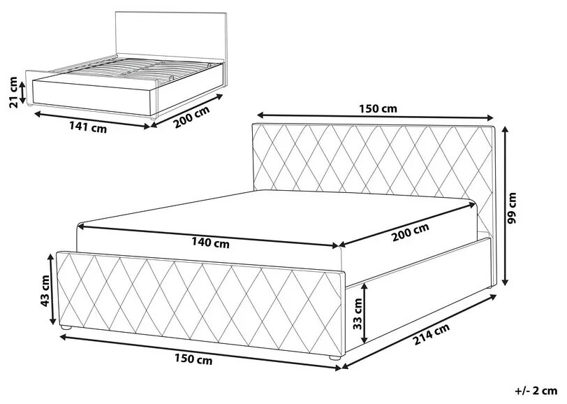 Manželská posteľ 140 cm Rhett (modrá) (s roštom a úložným priestorom). Vlastná spoľahlivá doprava až k Vám domov. 1075608