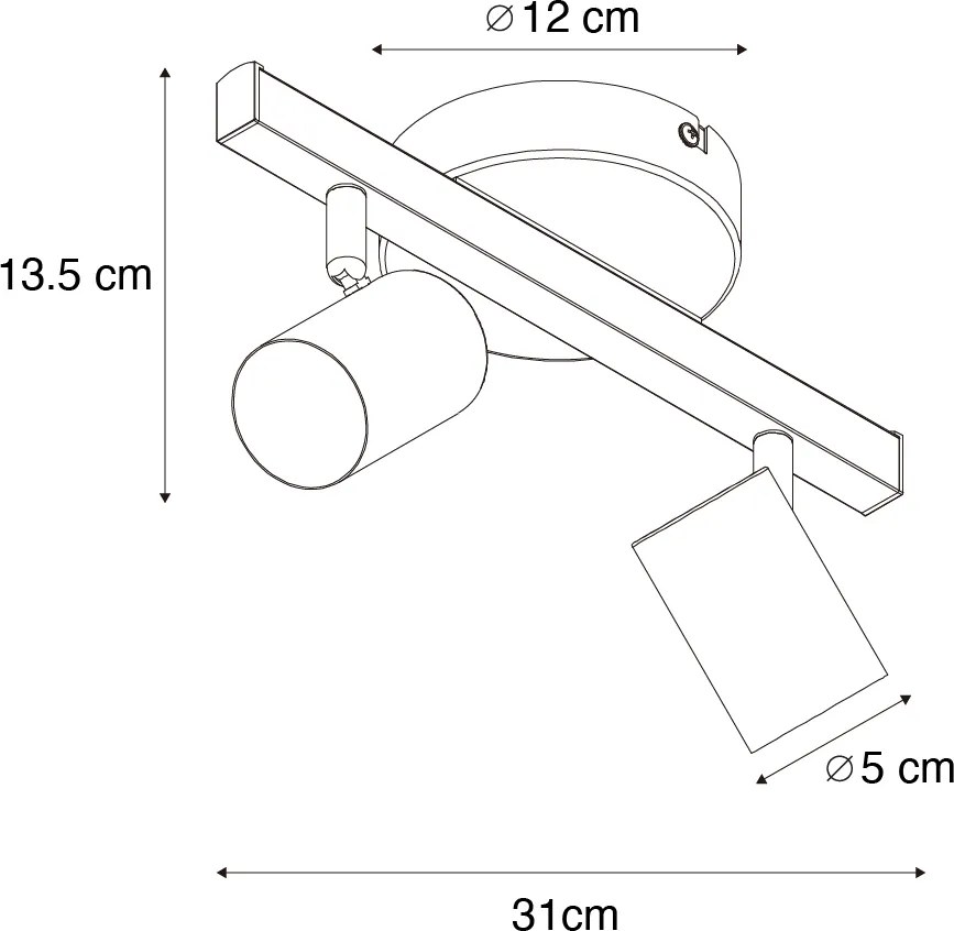 Stropný reflektor čierny GU10 50 mm 2-svetelný vrátane podsvietenia a 3-cestného vypínača - Back Up