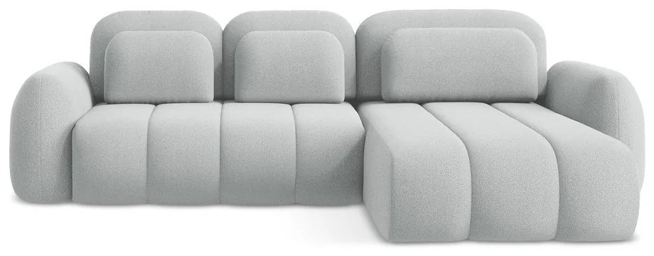 Svetlosivá rozkladacia/s úložným priestorom rohová pohovka z textílie buklé (pravý roh/s leňoškou) Pele – Makamii