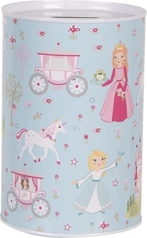 Modrá plechová dóza pokladnička princeznej - Ø 10*15 cm