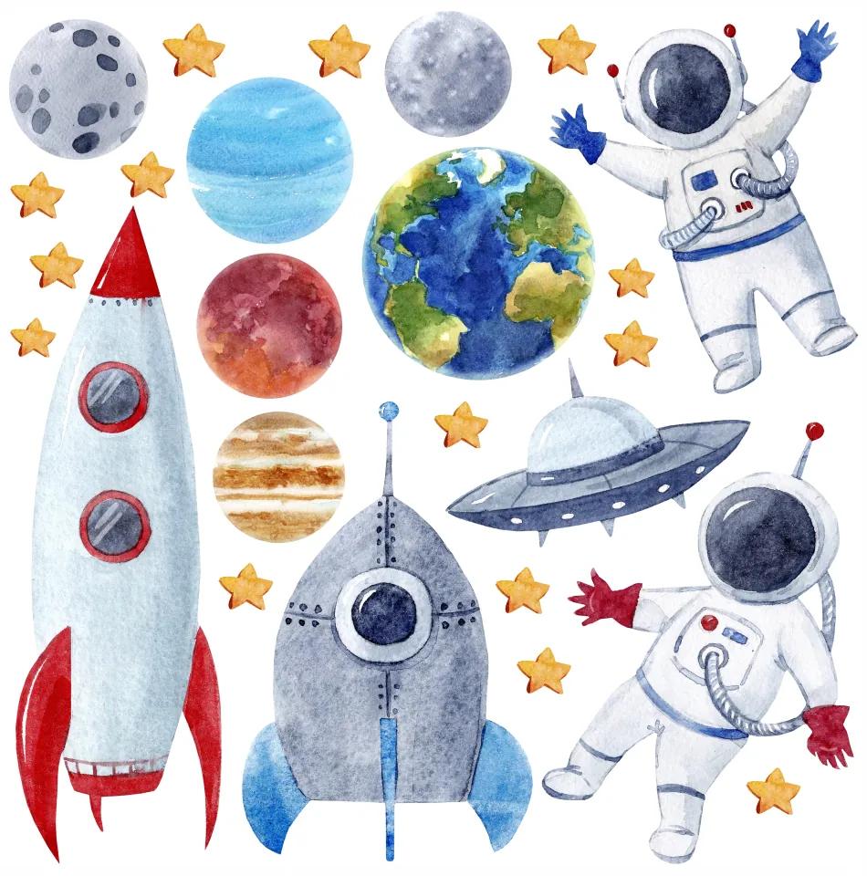 Gario Detská nálepka na stenu Solar system - planéty, astronauti, rakety a UFO Rozmery: 100 x 100 cm