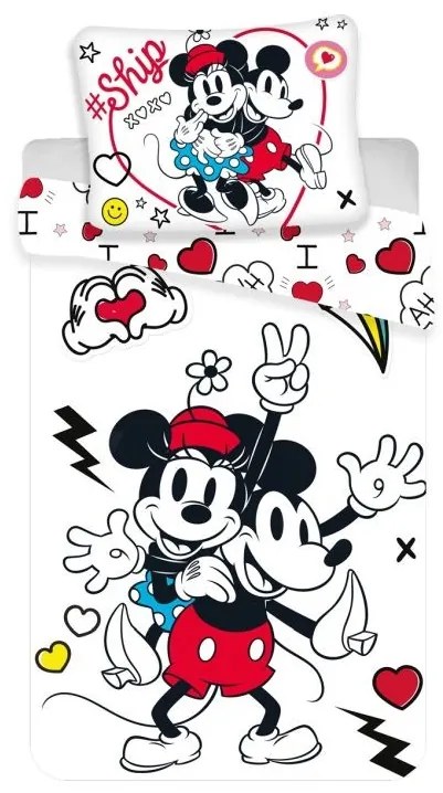 JERRY FABRICS Obliečky Mickey a Minnie Retro Heart Polyester, 140/200, 70/90 cm