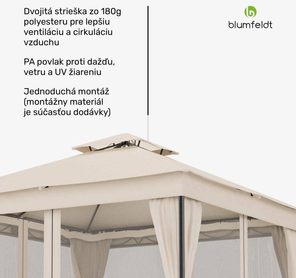 Blumfeldt Altánok Mondo Dual 3x3 s dvojitou strechou a sieťou proti hmyzu