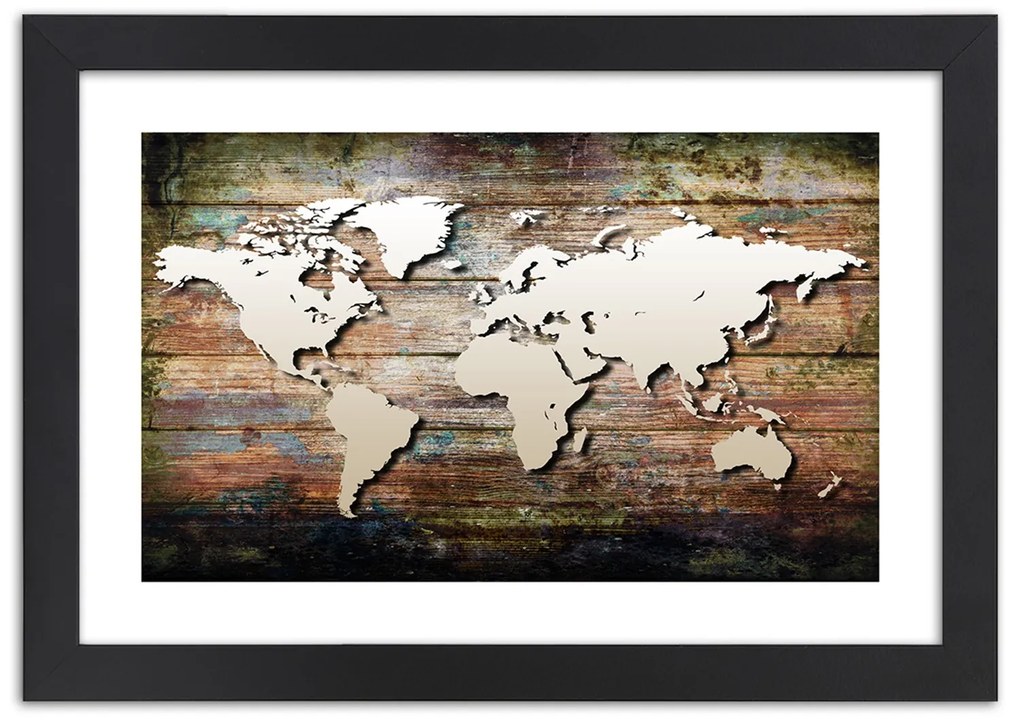 Gario Plagát Mapa sveta na starých doskách Farba rámu: Bez rámu, Rozmery: 90 x 60 cm