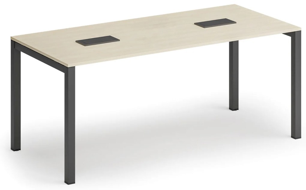Rokovací stôl PRIMO SQUARE, 180x80 cm, breza + 2x stolová zásuvka TYP II, čierna