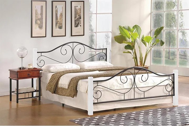 HALMAR Violetta 120 kovová jednolôžková posteľ s roštom biela / čierna