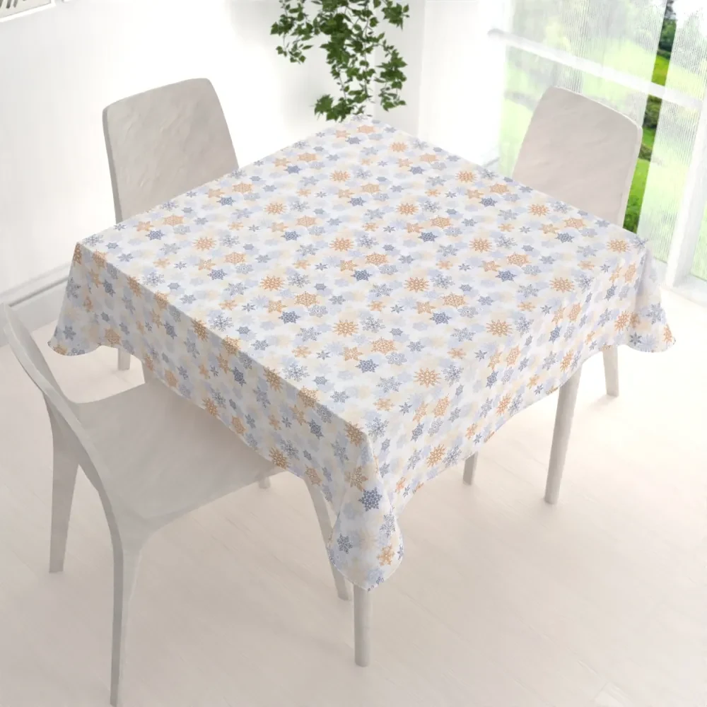 Biante Vianočný dekoračný štvorcový obrus PML-041 Modrosivé a béžové vločky 60x60 cm