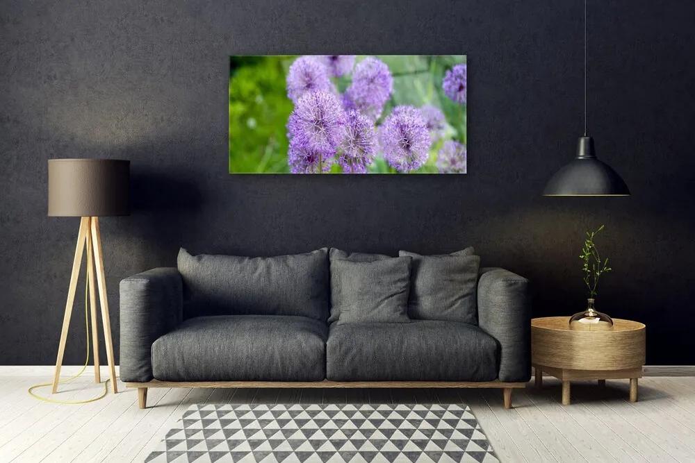 Skleneny obraz Fialové kvety lúka 100x50 cm