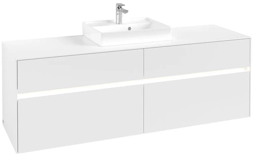 VILLEROY &amp; BOCH Collaro závesná skrinka pod umývadlo na dosku (umývadlo v strede), 4 zásuvky, s LED osvetlením, 1600 x 500 x 548 mm, White Matt, C077B0MS