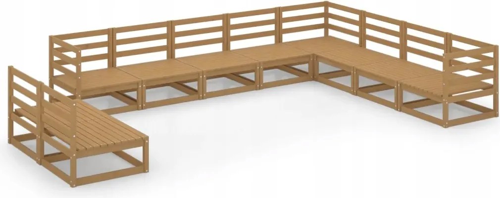 vidaXL 10-dielna sedacia súprava do záhrady, medovo hnedá, borovica