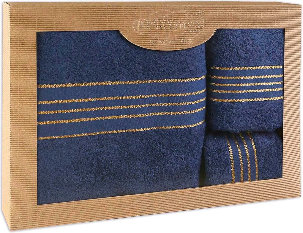 BAVLNENÉ UTERÁKY TIWANO SADA 1 KS 30X50 CM, 1 KS 50X90 CM, 1 KS 70X140 CM TMAVOMODRÁ