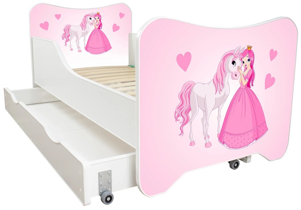 TOP BEDS Detská posteľ Happy Kitty 140x70 Princezná a kôň so zásuvkou