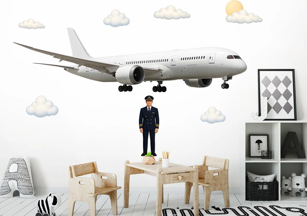 Lietadlo Boeing textilní prelepiteľná nálepka na stenu list 75 x 21 cm