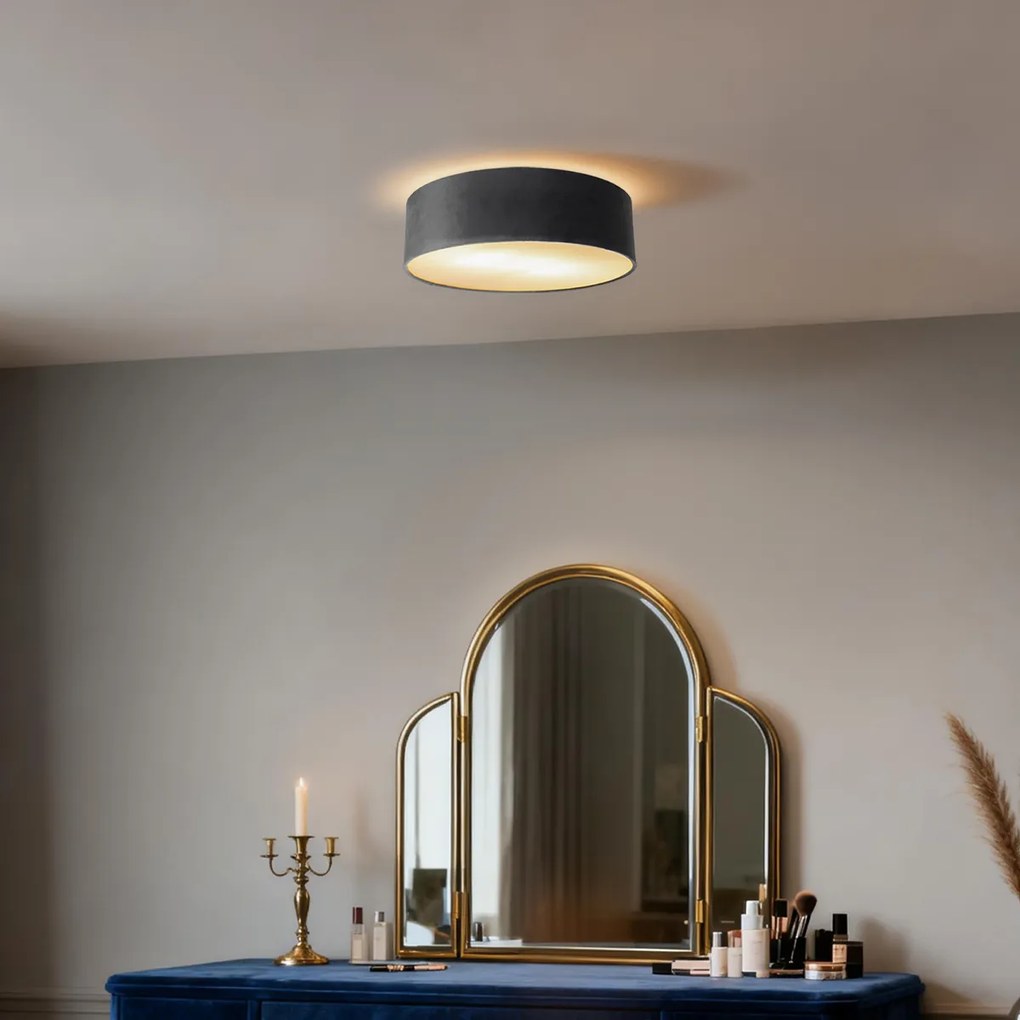 Moderné stropné svietidlo sivé 40 cm so zlatým vnútrom - Drum