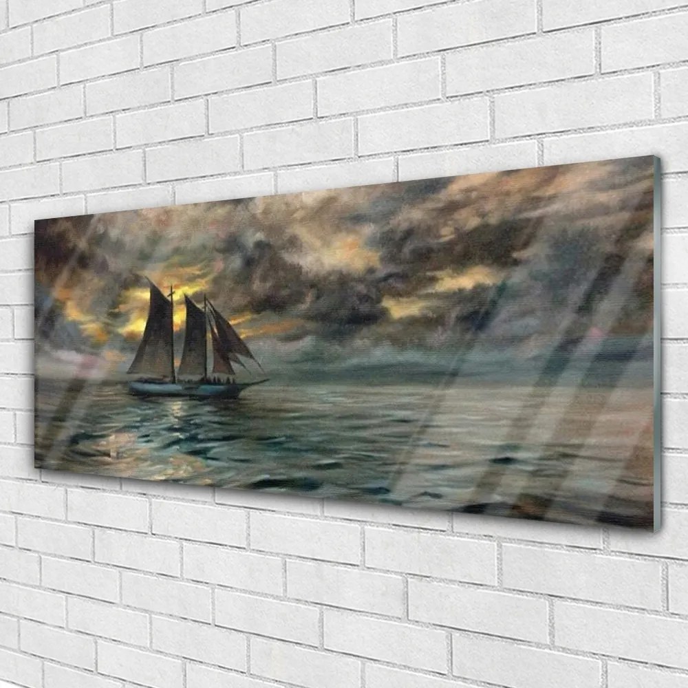 Obraz na akrylátovom skle More loďka krajina 125x50 cm