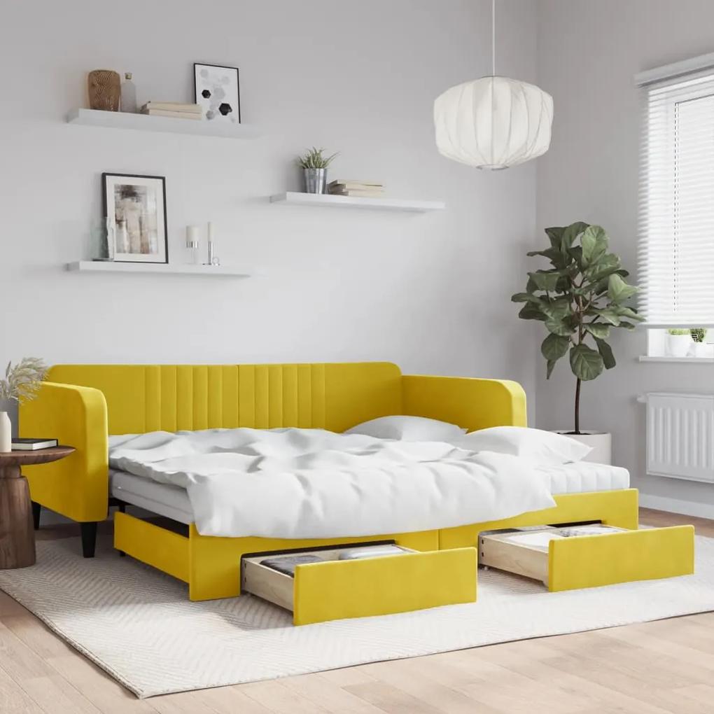 Rozkladacia denná posteľ so zásuvkami žltá 100x200 cm zamat 3197147