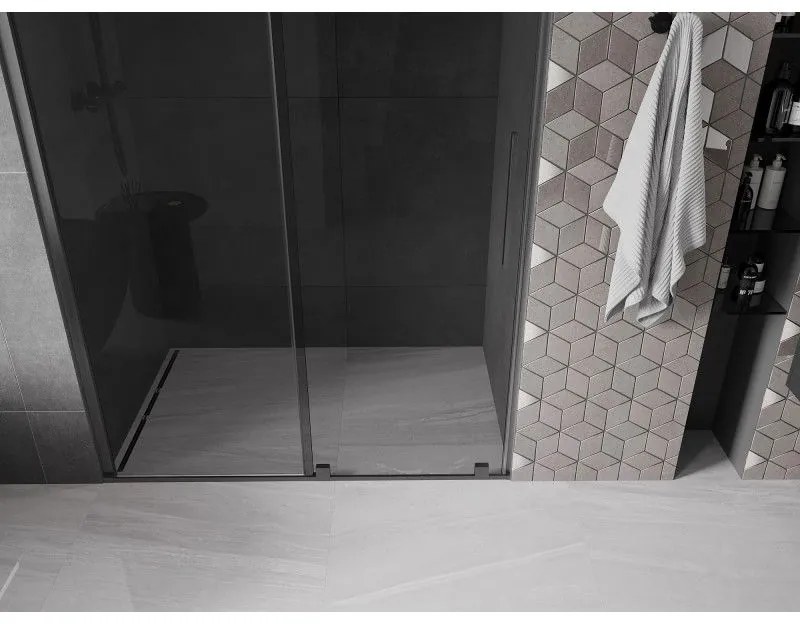 Mexen Velar, posuvné sprchové dvere do otvoru 160 cm, 8mm šedé sklo, grafit brúsený, 871-160-000-41-66