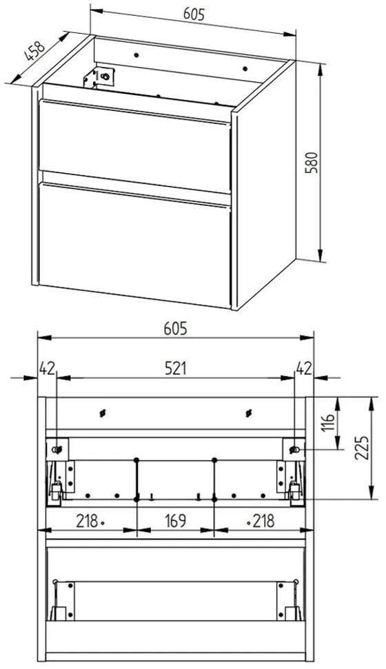 Mereo Mereo, Opto, kúpeľňová skrinka s keramickým umývadlom 61 cm, biela, dub, biela/dub, čierna, MER-CN910