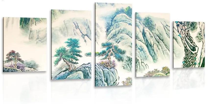 5-dielny obraz čínska krajinomaľba - 200x100