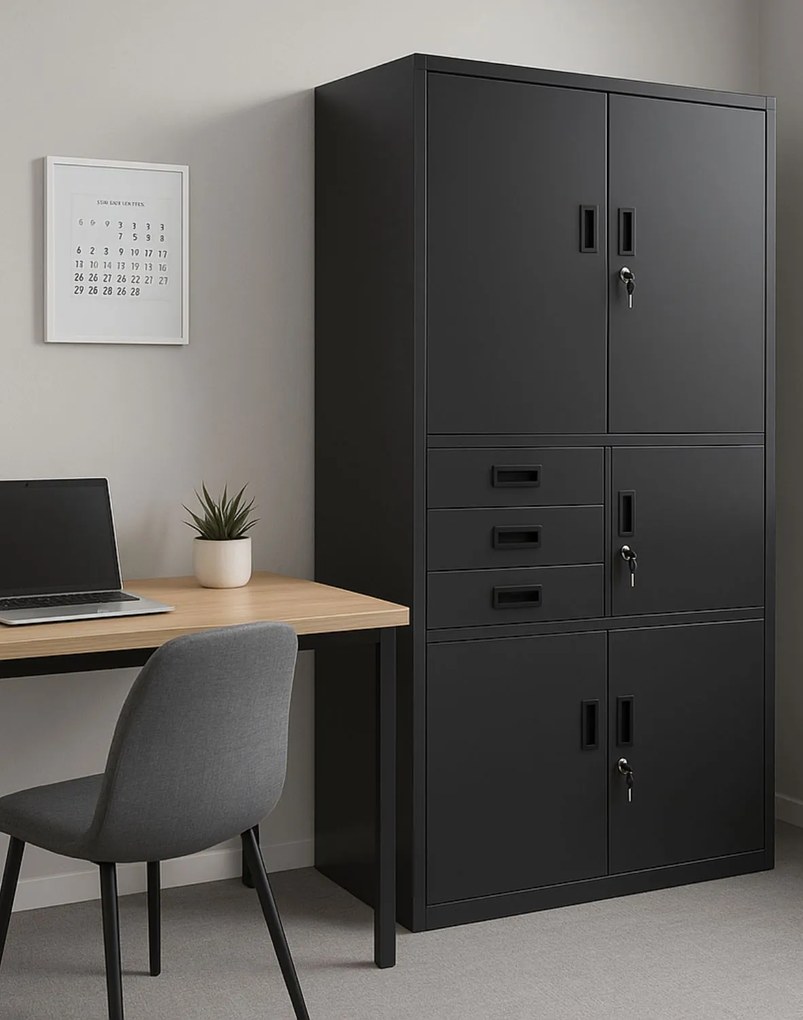 Kovová šatníková skriňa so sejfom Brooklyn: antracitová