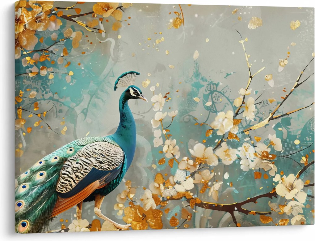 Obraz - Páv so zlatým dekorom (70x50 cm)