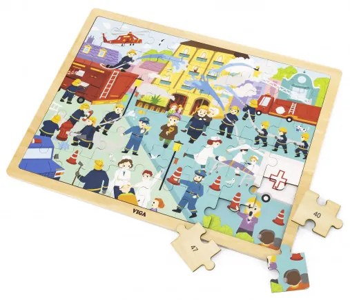Puzzle na podstavci Viga 44581 48 dielikov - spoznávanie práce hasiča