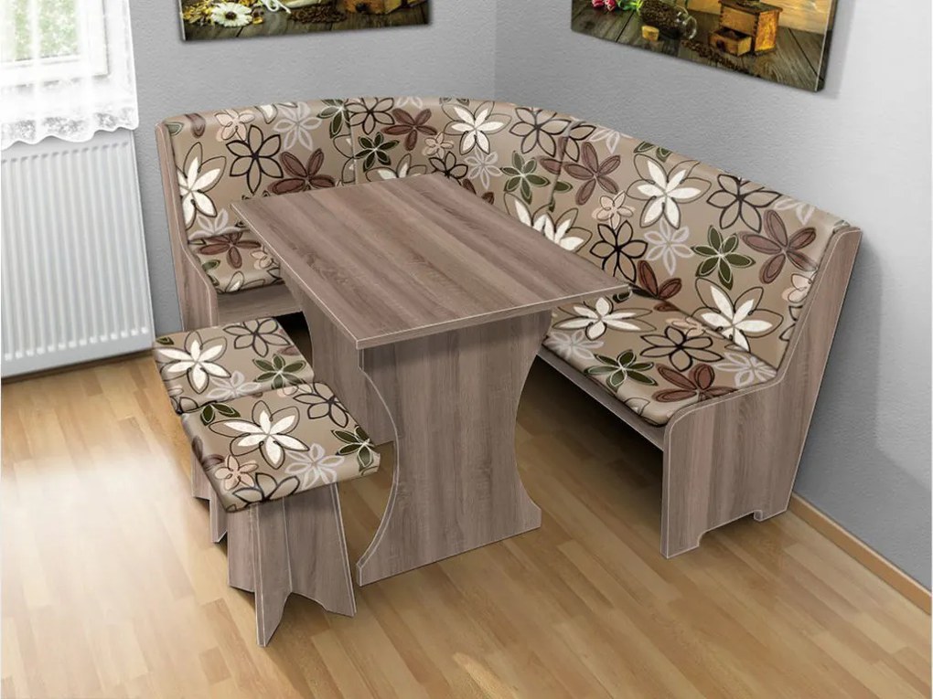 Nabytekmorava Jedálenská rohová lavica sa štokrlemi a stolom farba lamina: Antracit, čalúnenie vo farbe: Alova béžová