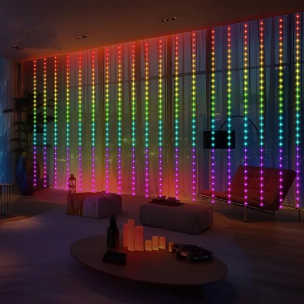 LED RGB Stmievateľný vianočný záves WIZARD 300xLED/USB 3x3m + diaľkové ovládanie