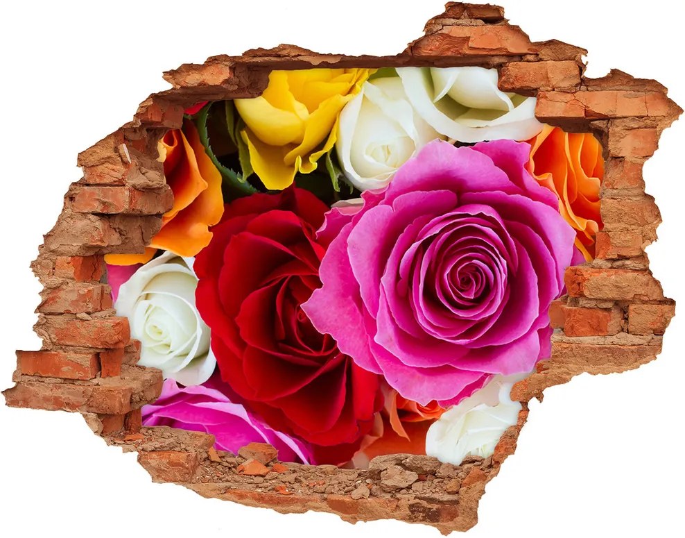 Samolepiaca diera na stenu Farebné ruže WallHole-cegla-90x70-81514733