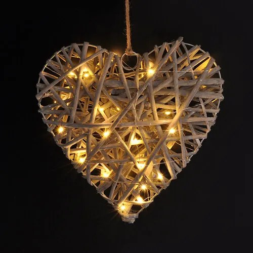 Solight LED ratanové srdce, 30x LED, 2x AA, 30 cm