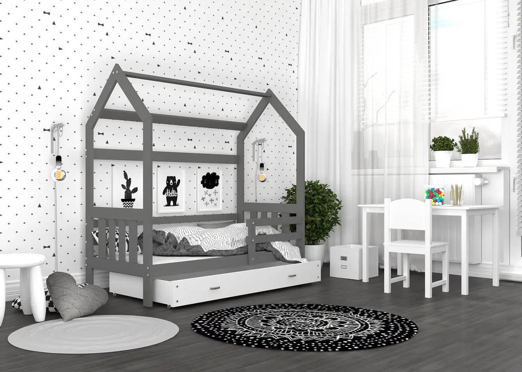Detská posteľ domček Filip - šedo-biela 190x80 cm