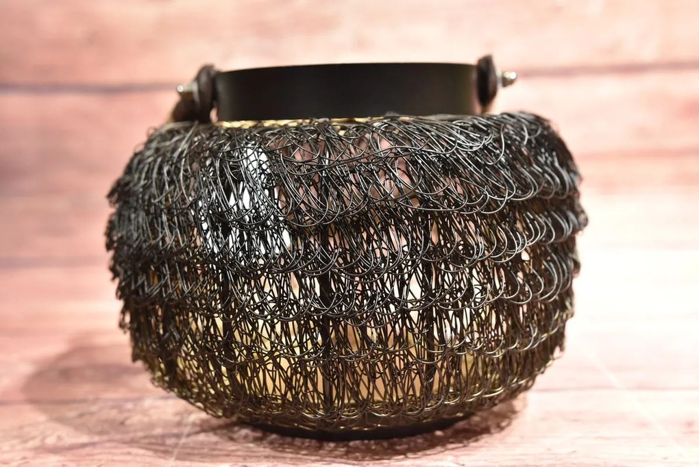 Plechový svietnik - čierno-zlatý - drôt (21x21x16 cm) - moderný štýl