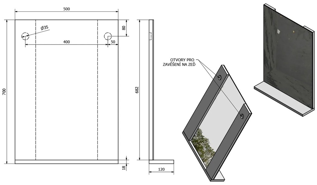 Aqualine Aqualine, BETA zrkadlo 50x70x12cm, 57396