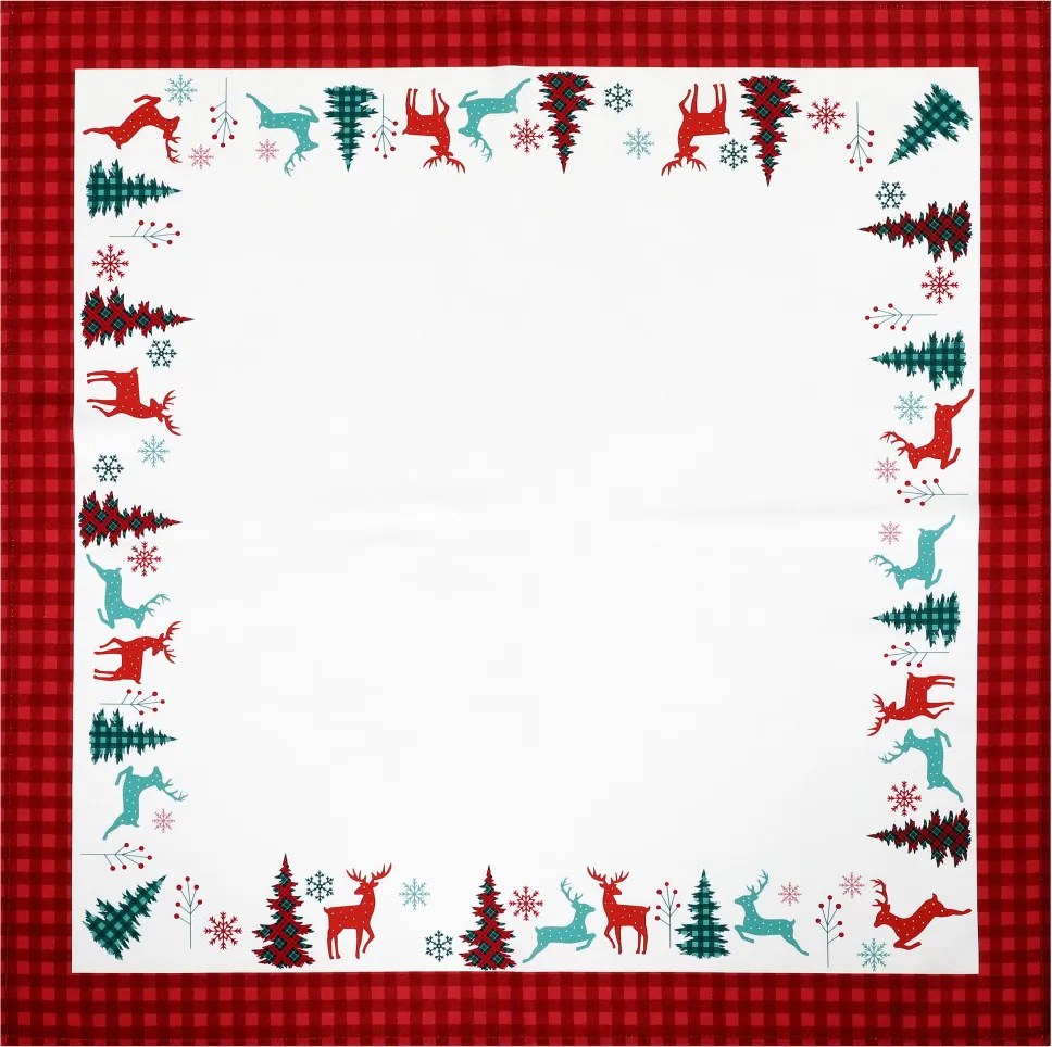 Vianočný obrus Stromčeky a soby, 80x80 cm