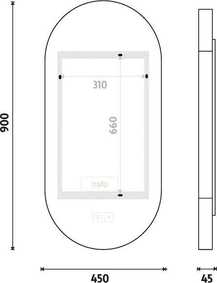 Nimco Biele LED zrkadlo 450x900 s dvoma dotykovými senzormi - ZPB 32003LVX-05