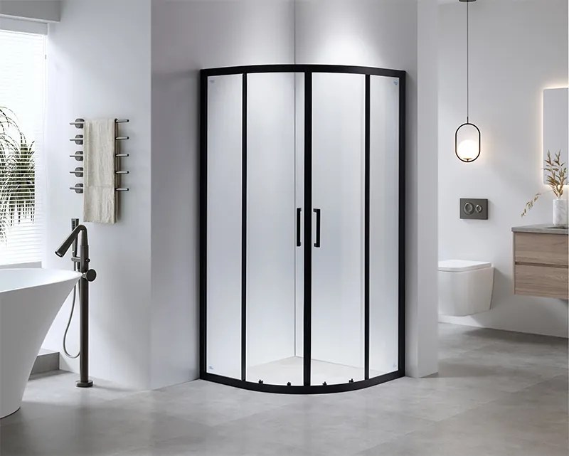 BPS-koupelny Štvrťkruhový sprchový kút HYD-RK01B 90x90 cm čierna/transparent + vanička HYD-RSV-SXL01B biela