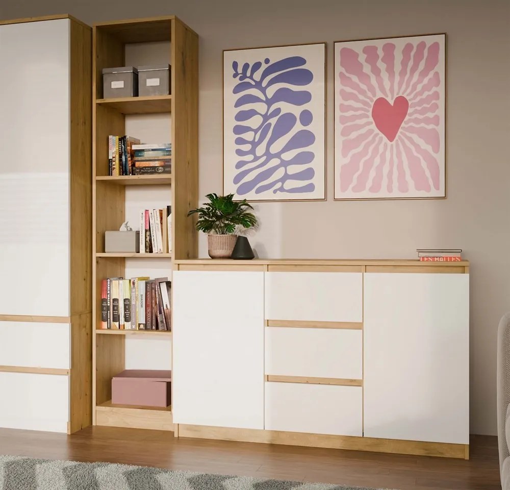 Komoda Malwa 2D3S 120 cm dub artisan/biela