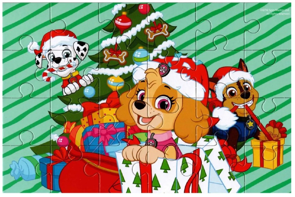 Detské puzzle 4v1 LABKOVÁ PATROLA a vianočný stromček, 19x29 cm